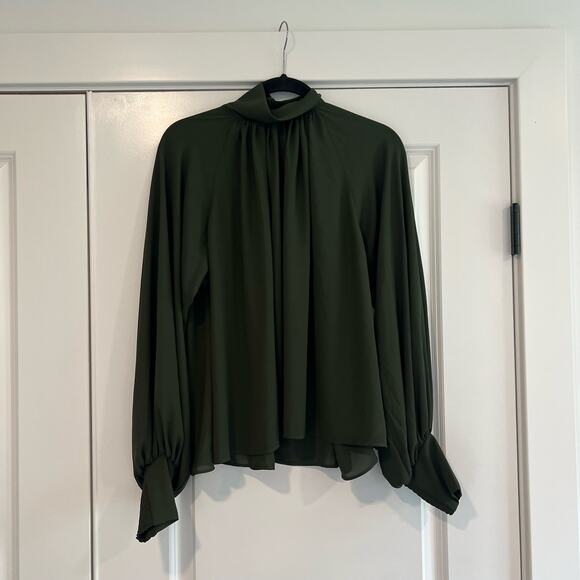 NWT Madewell Women's High Neck Longsleeve Flowy‎ Blouse Green Size M - Picture 1 of 6